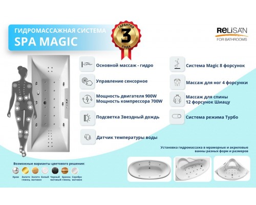 SPA magic - сенсор (6 гидро;8 magic; 12 Шиацу; 4 Евромик; 8 джет Звёздный дождь)
